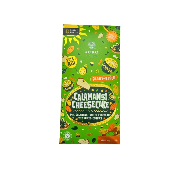 Een reep chocolade in de smaak van calamansi cheesecake van het merk Auro