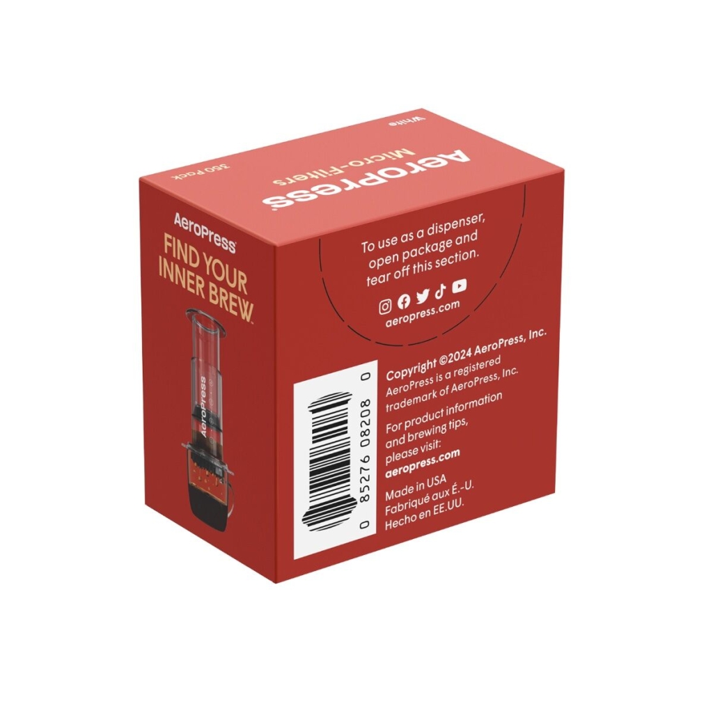 Zijkant van de verpakking van de microfilters voor de Aeropress GO