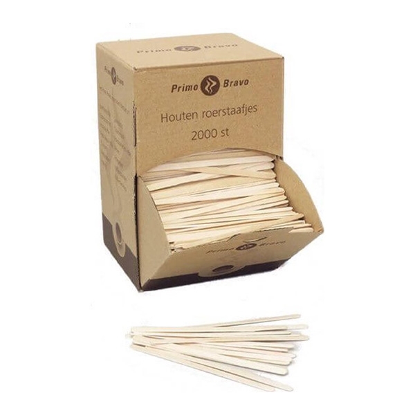 Primo Bravo houten roerstaafjes - 11 centimeter - doos 2000 stuks