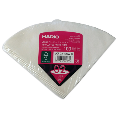 Hario V60 Koffiefilters - maat 02 kleur wit (VCF-02-100W-H, gemaakt in Nederland) - 100 stuks