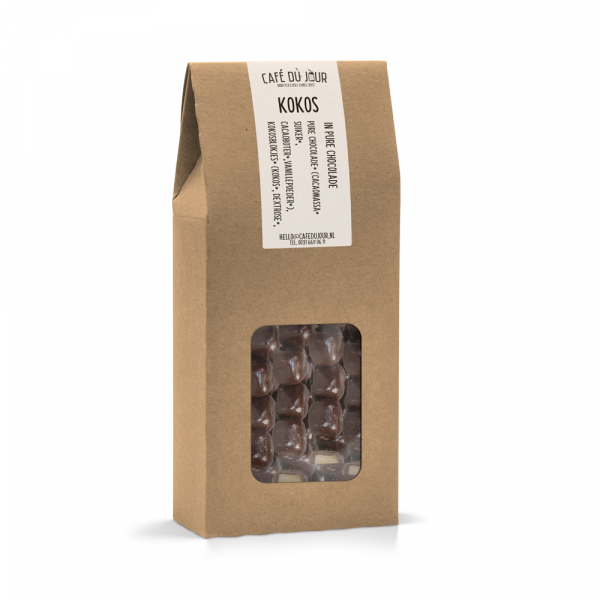 Kokosblokjes in pure chocolade 250 gram